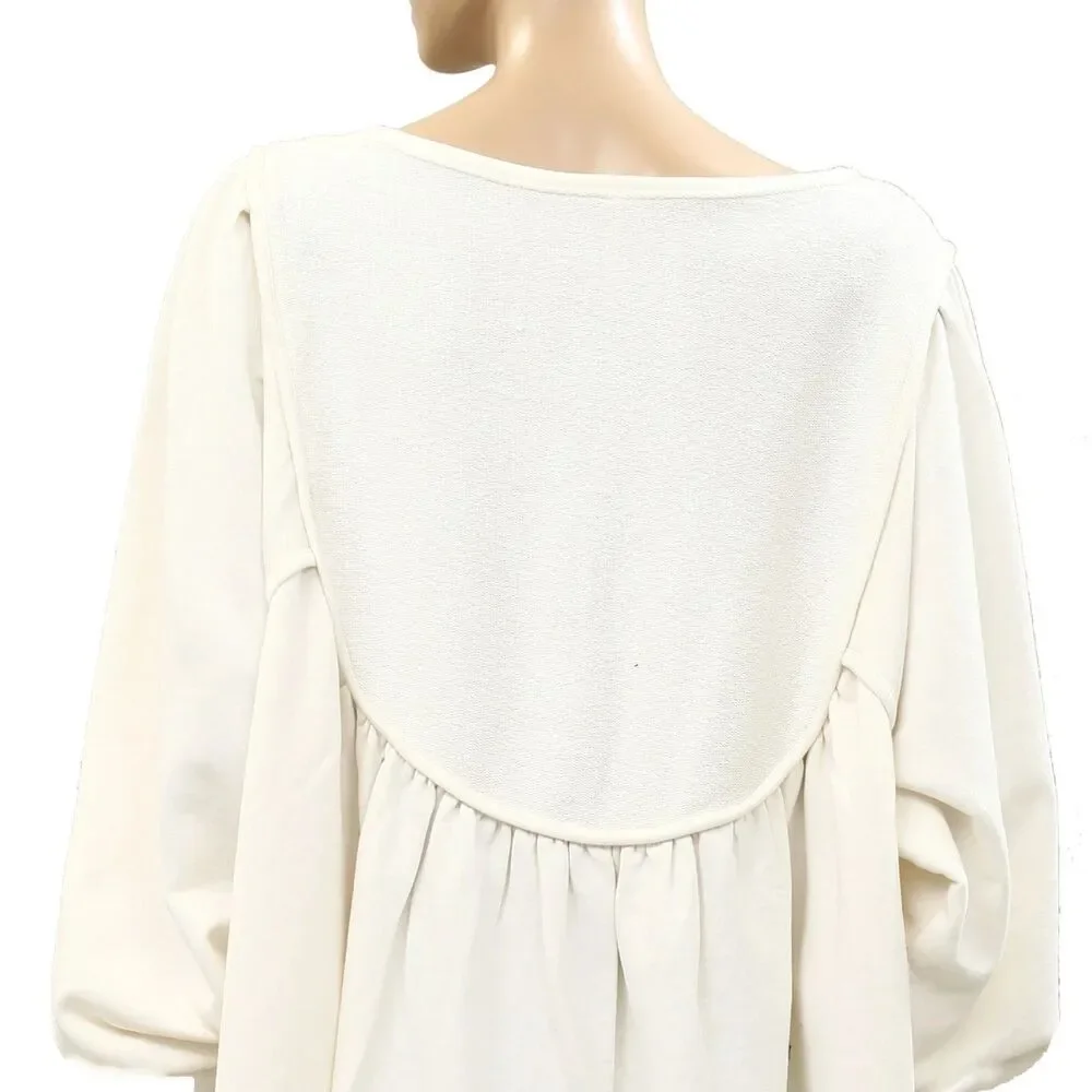 Free People About A Girl Pullover Sweatshirt Top Henley Flowy Cotton M 289539